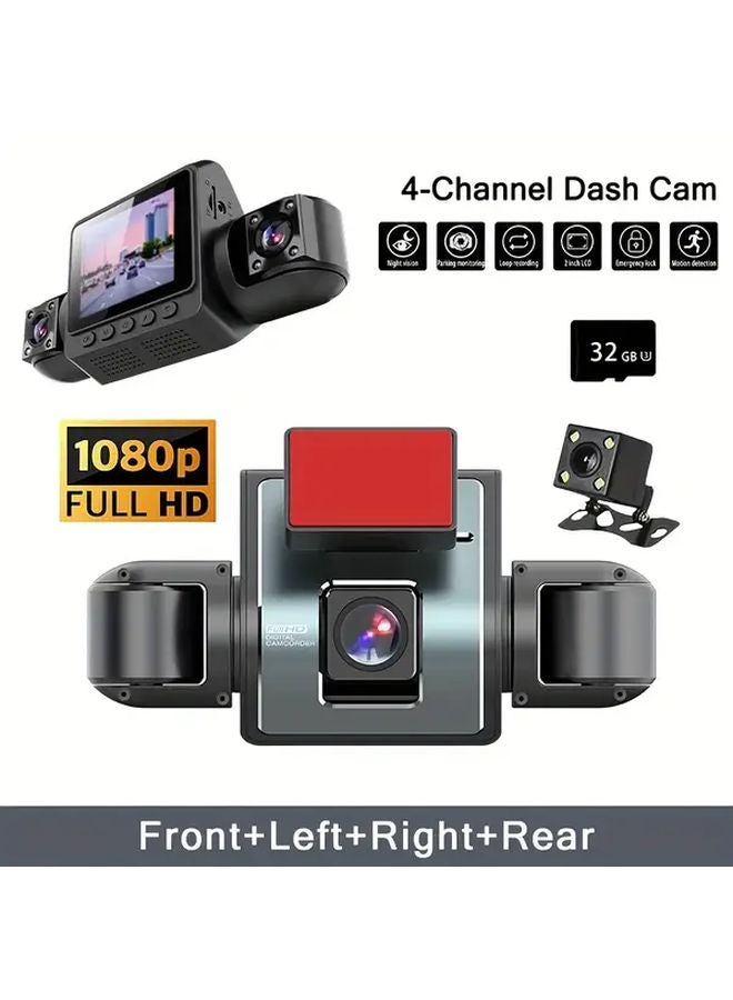 4 Channel 1080P HD Car Recorder With 32GB Card Night Vision Parking Monitor - Image 1